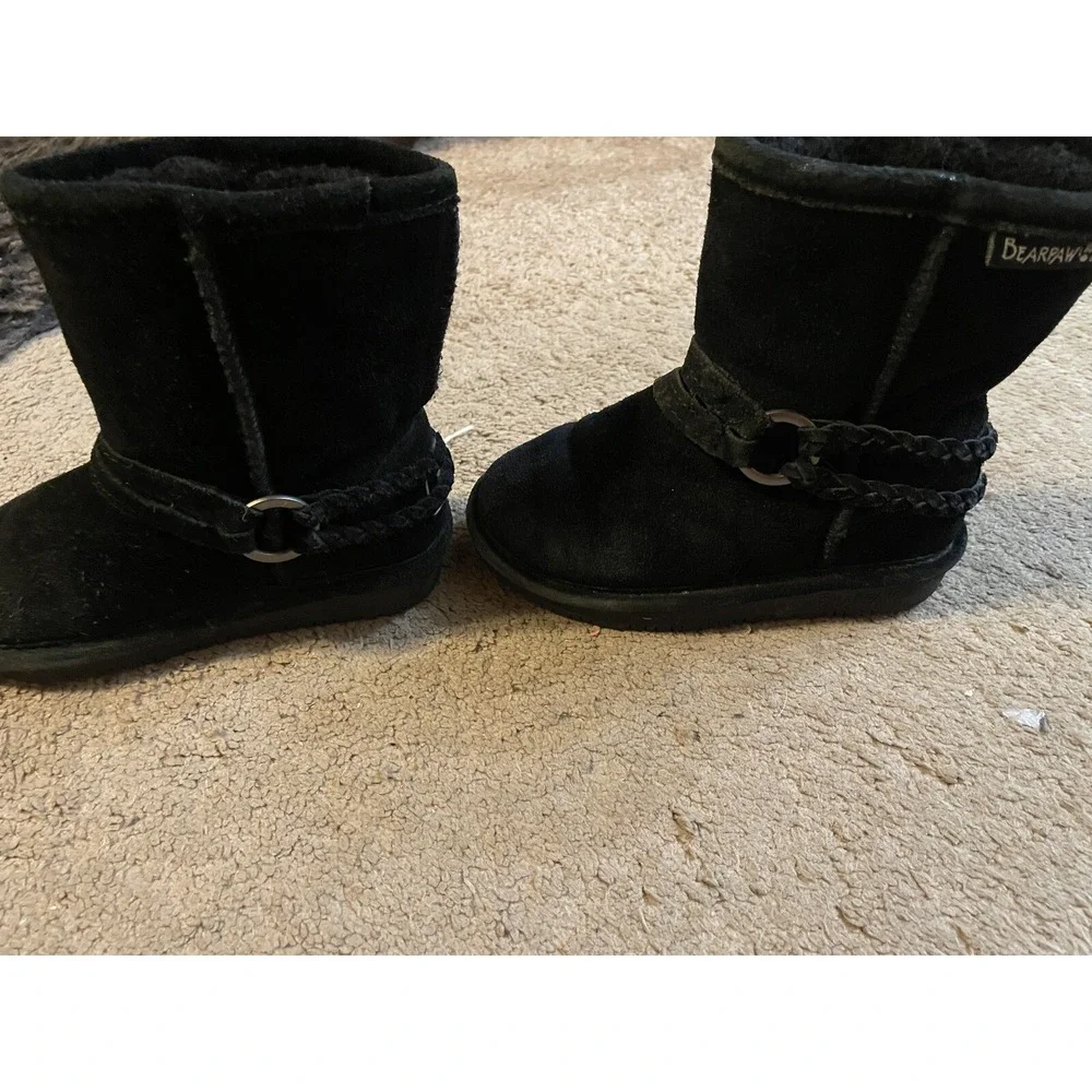 Bearpaw Toddler Black Faux Suede Boots Sz 9 Cozy Outdoor‎ Soft Cute